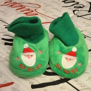 Infant Green Santa Claus Soft Christmas Slippers